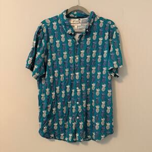Bonobos Pineapple Print Slim Fit Short Sleeve Button-Down Shirt Mens Large